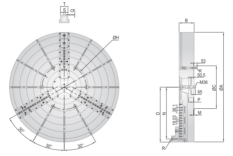 CLOSED CENTER HIGH PRECISION POWER CHUCKS - MANUAL SETTING (A340Z520)