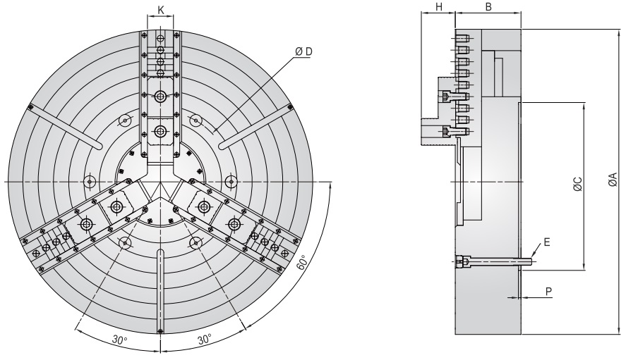 CLOSED CENTER SELF CENTERING SCROLL CHUCKS (G320Z440)
