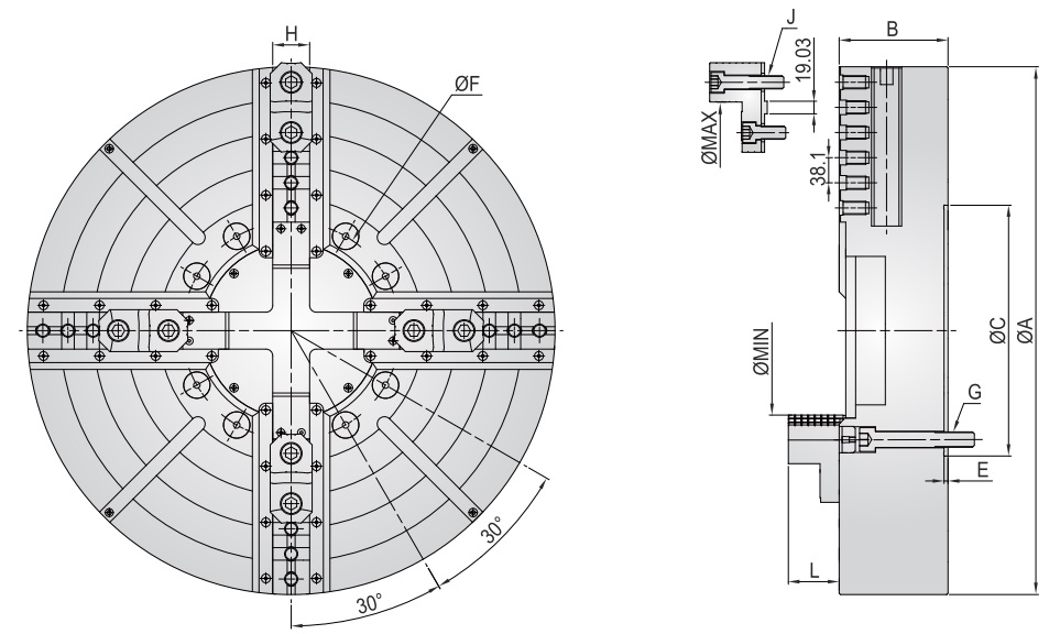 CLOSED CENTER INDEPENDENT CHUCKS (J450Z520)