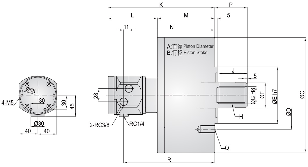 CLOSED CENTER HYDRAULIC CYLINDER (TB20035)