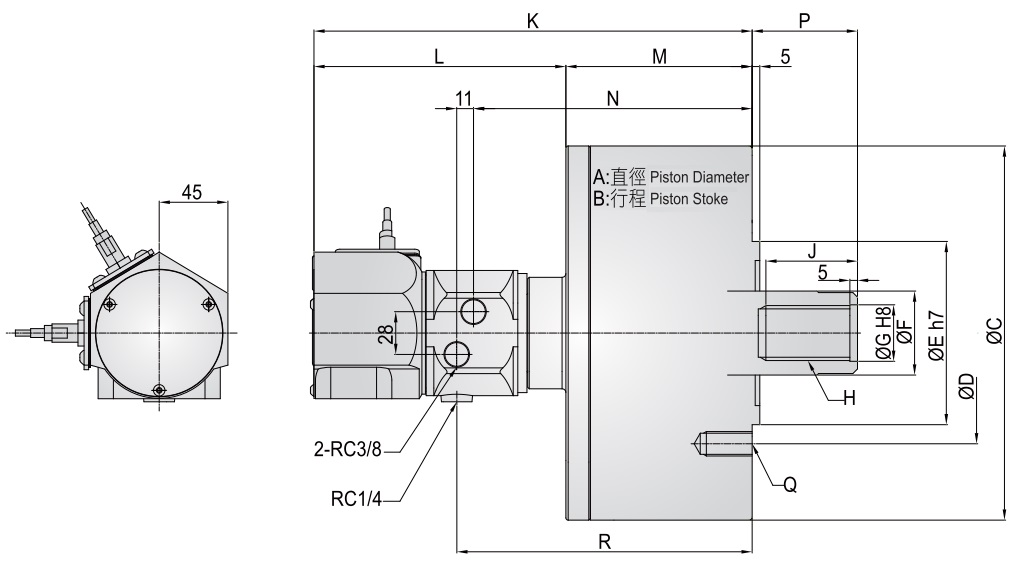 CLOSED CENTER HYDRAULIC CYLINDER (TC25060)